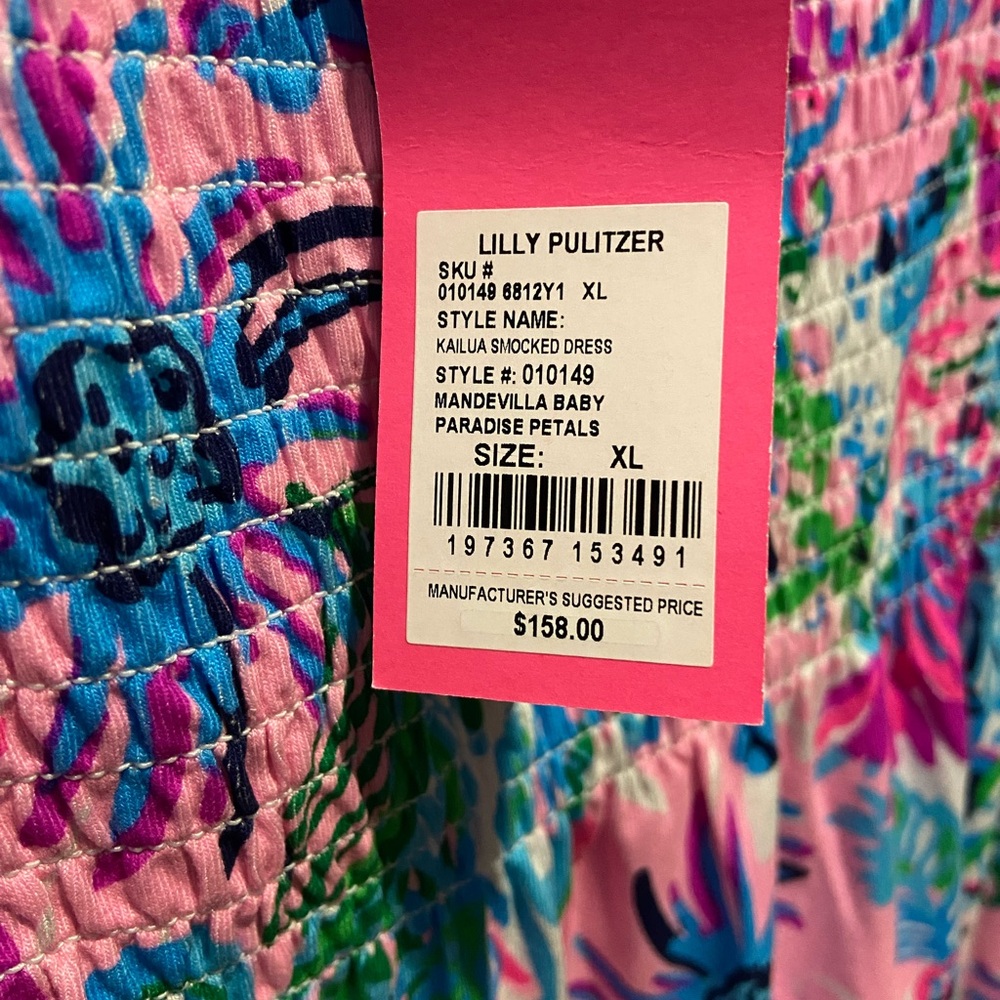 Lilly Pulitzer Kailua Smocked Dress XL -NWT in Mandevilla Baby Paradise Petals - Picture 2 of 6
